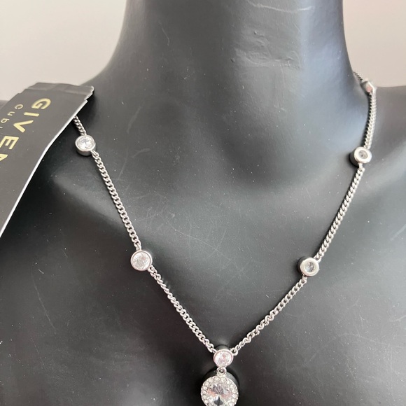 Givenchy Silver Necklace with Clear Gemstones - Picture 1 of 6